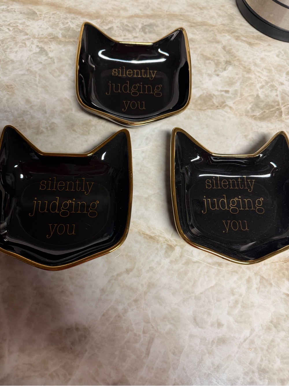 Black Cat-Shaped Trinket Dish with Gold Accent